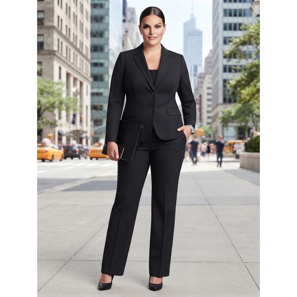 Rafaella Woman 16W Pinstripe Pant Suit Set Black Grey Blazer & Trousers
